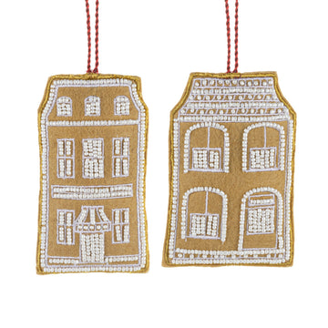Gingerbread House Beaded Fabric Ornaments 2 Assorted